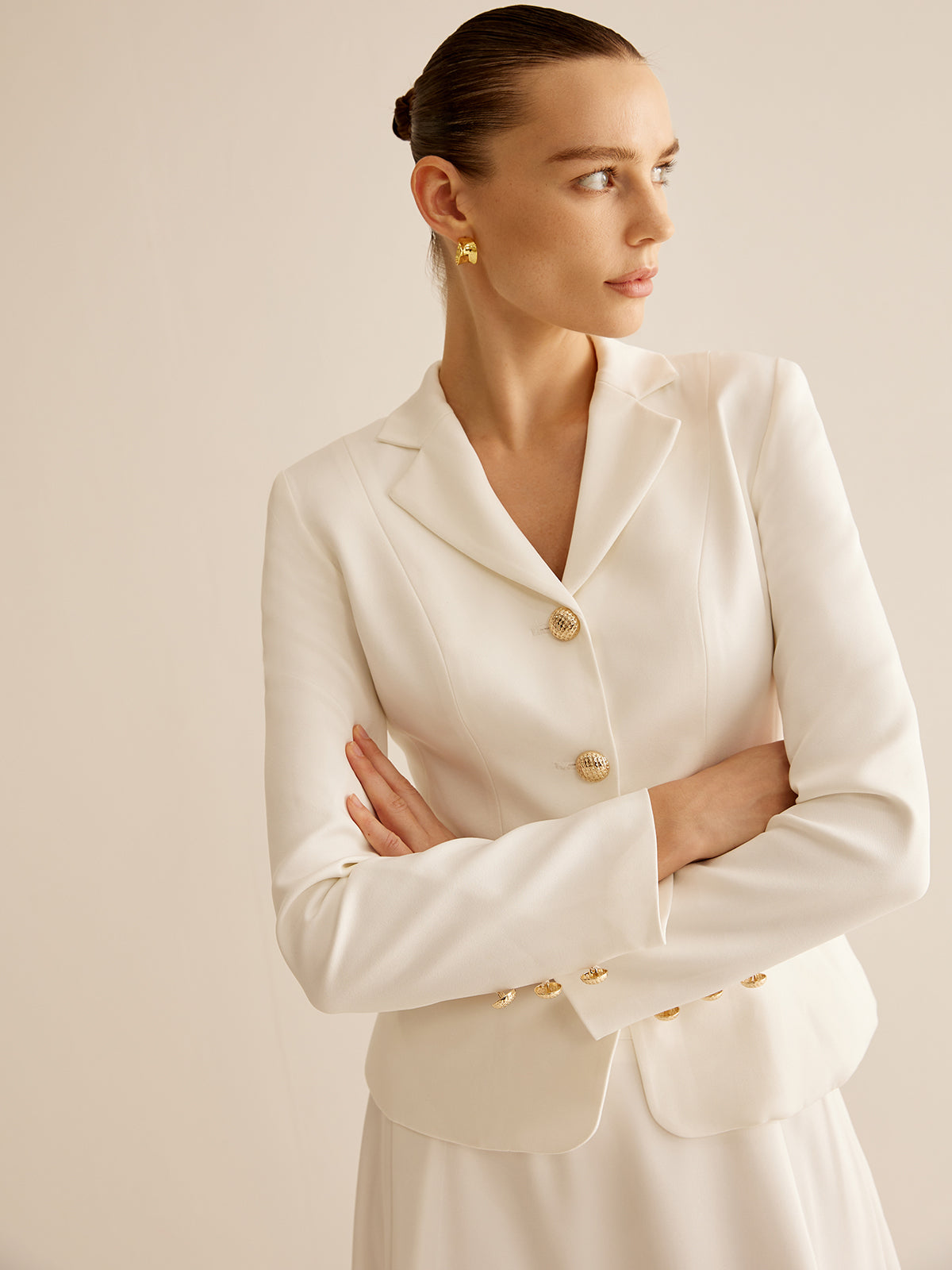 Elegant Metal-Button Blazer