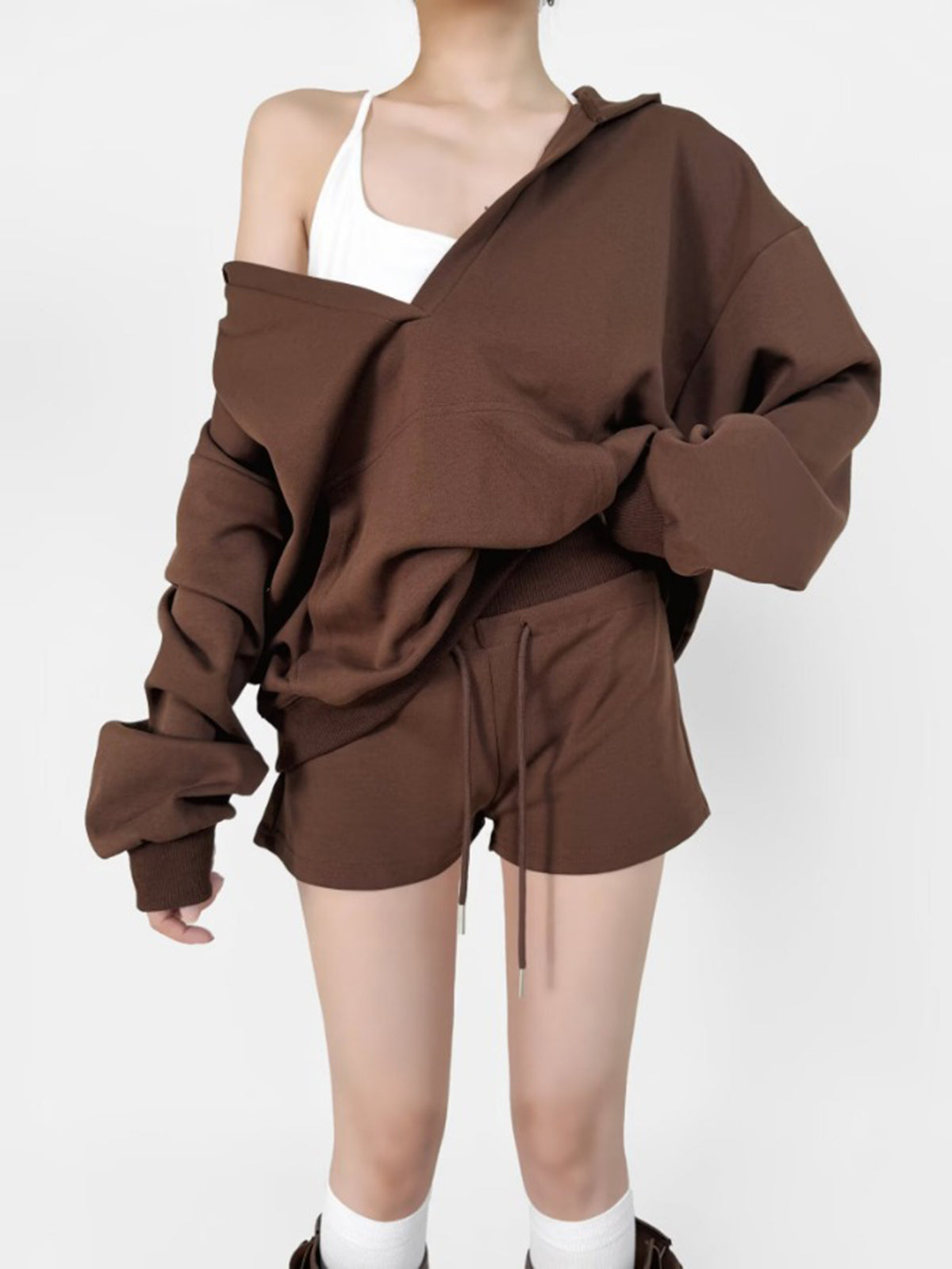 V-Neck Oversized-Pocket Hoodie