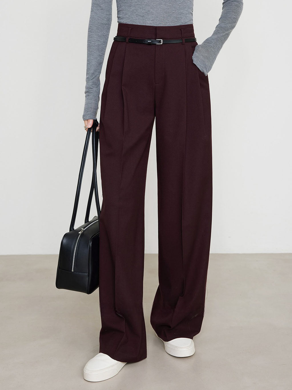 Utility High-Waist Pleated Pants Without Belt