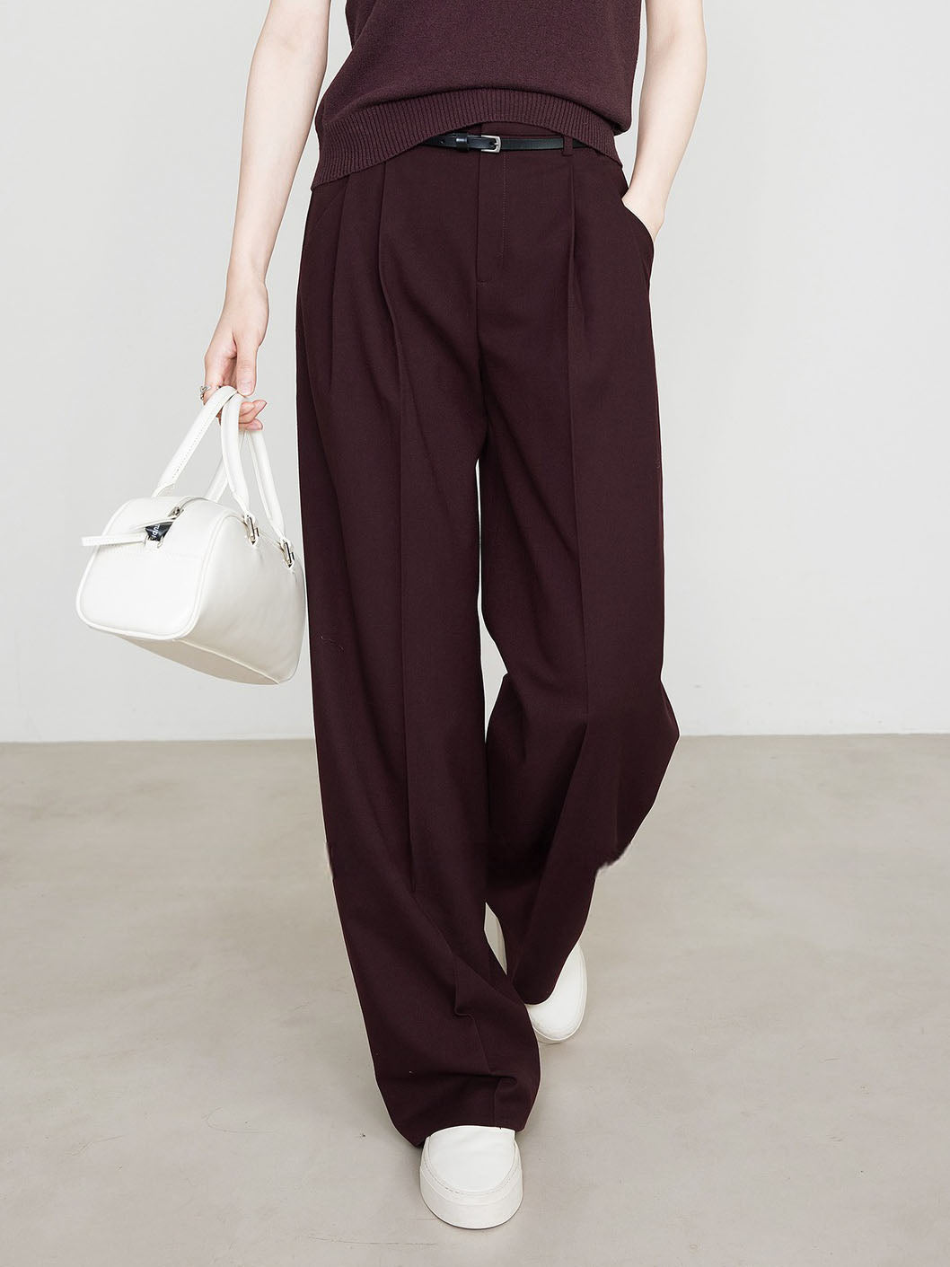 Utility High-Waist Pleated Pants Without Belt