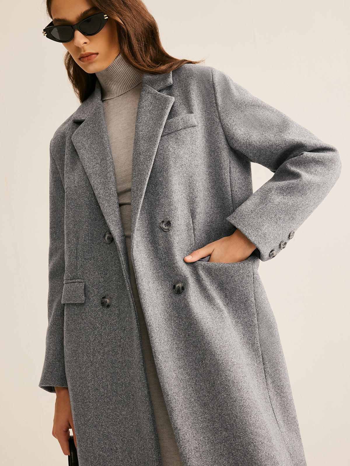 Lapel Pockets Long Coat