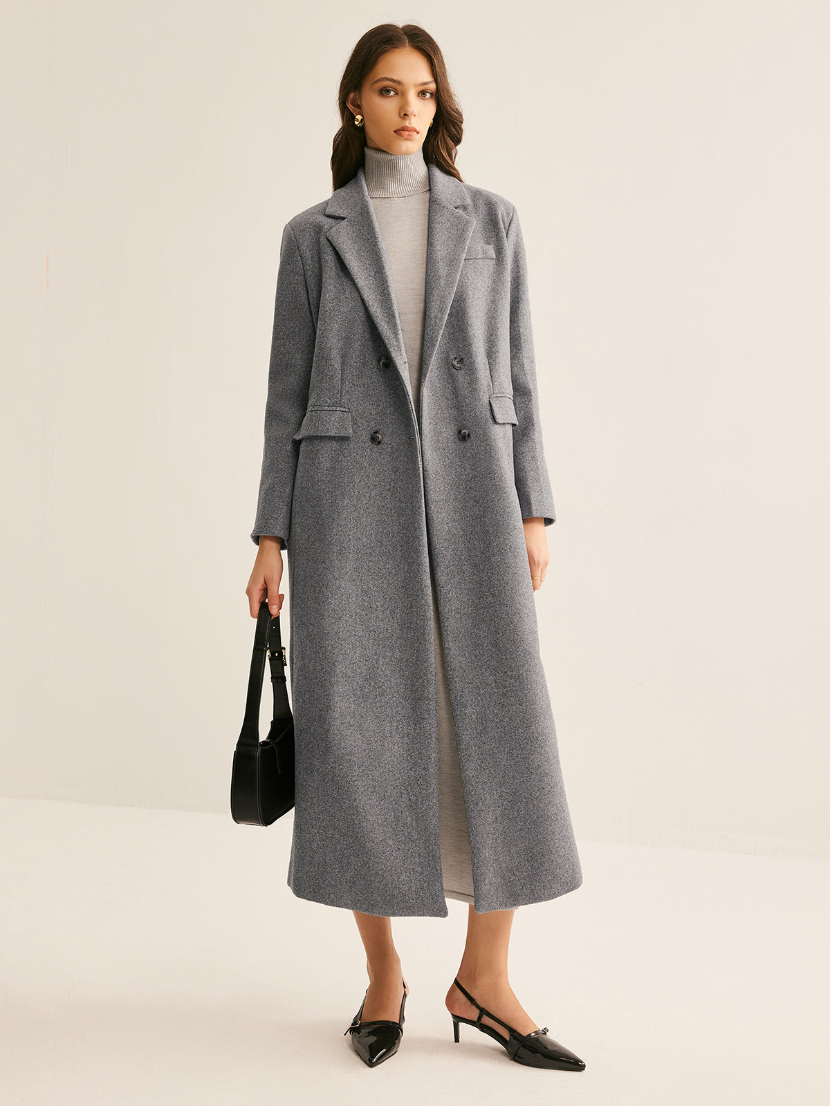 Lapel Pockets Long Coat