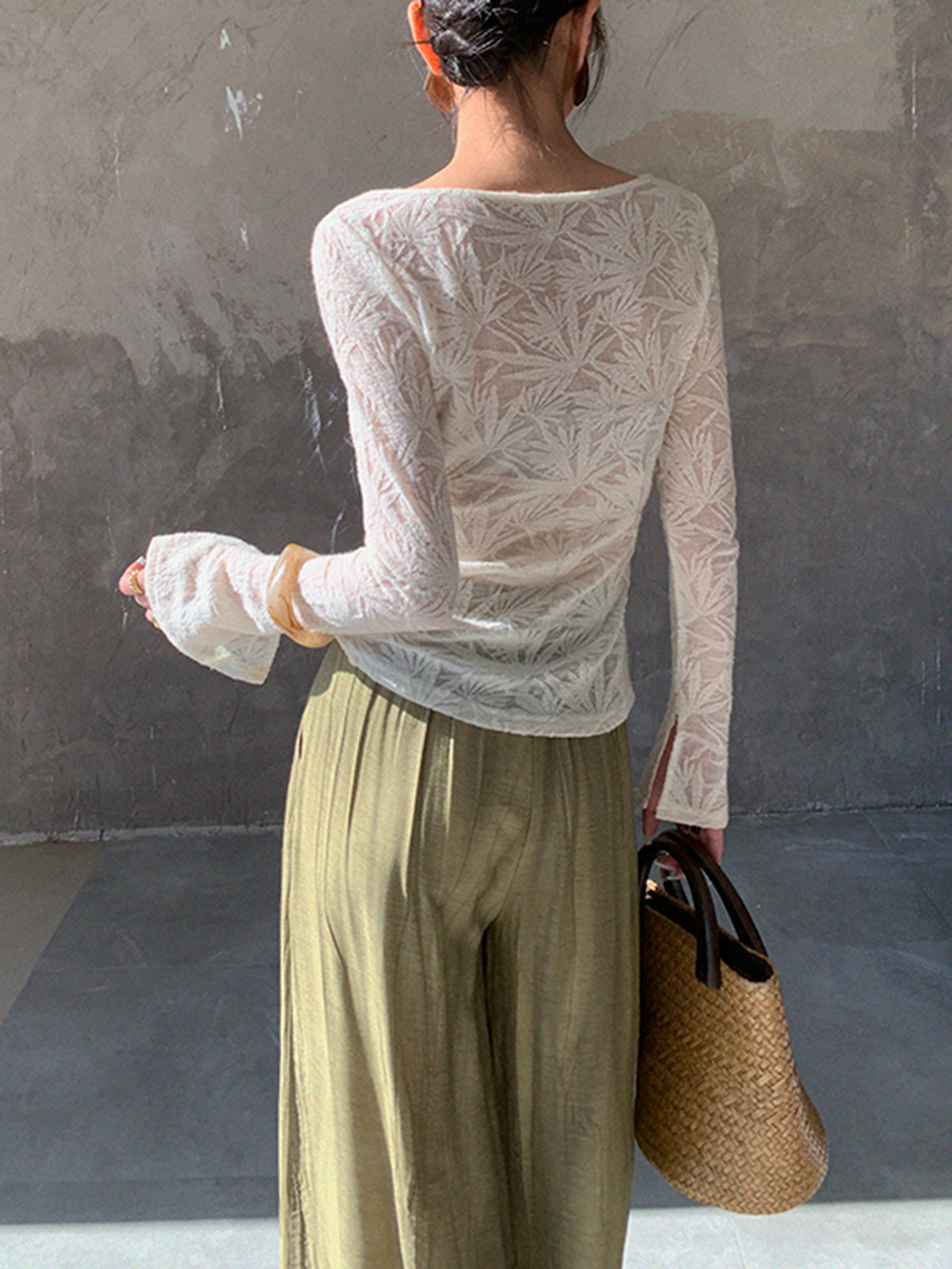 Semi-Sheer Lace Slim T-Shirt