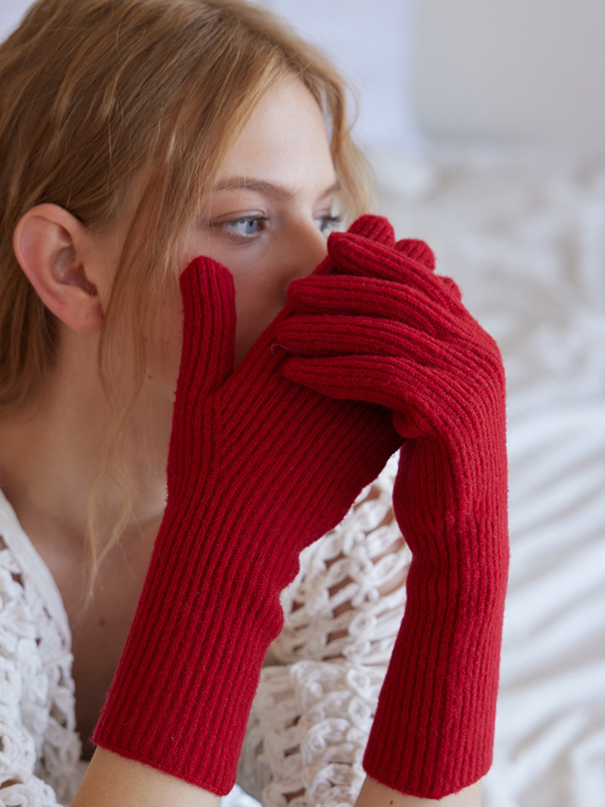 Wool-Blend Knit Soft Gloves