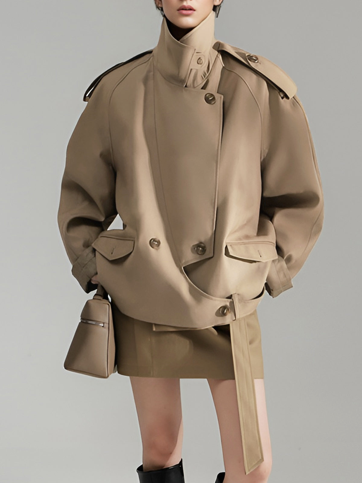 Casual Asymmetrical Lapel Trench Coat