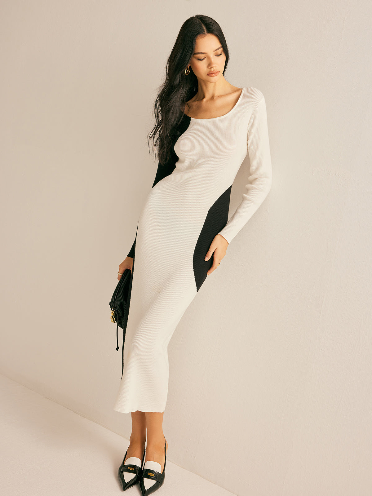 Square Neck Color Block Sweater Dress