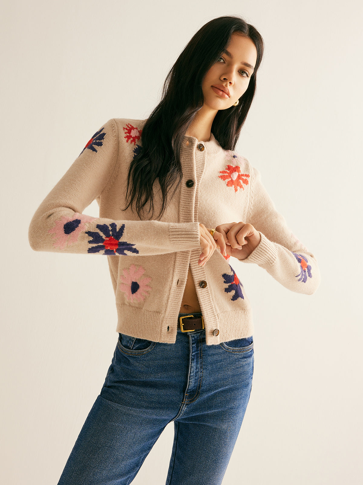 Floral Pattern Breasted Soft Cardigan