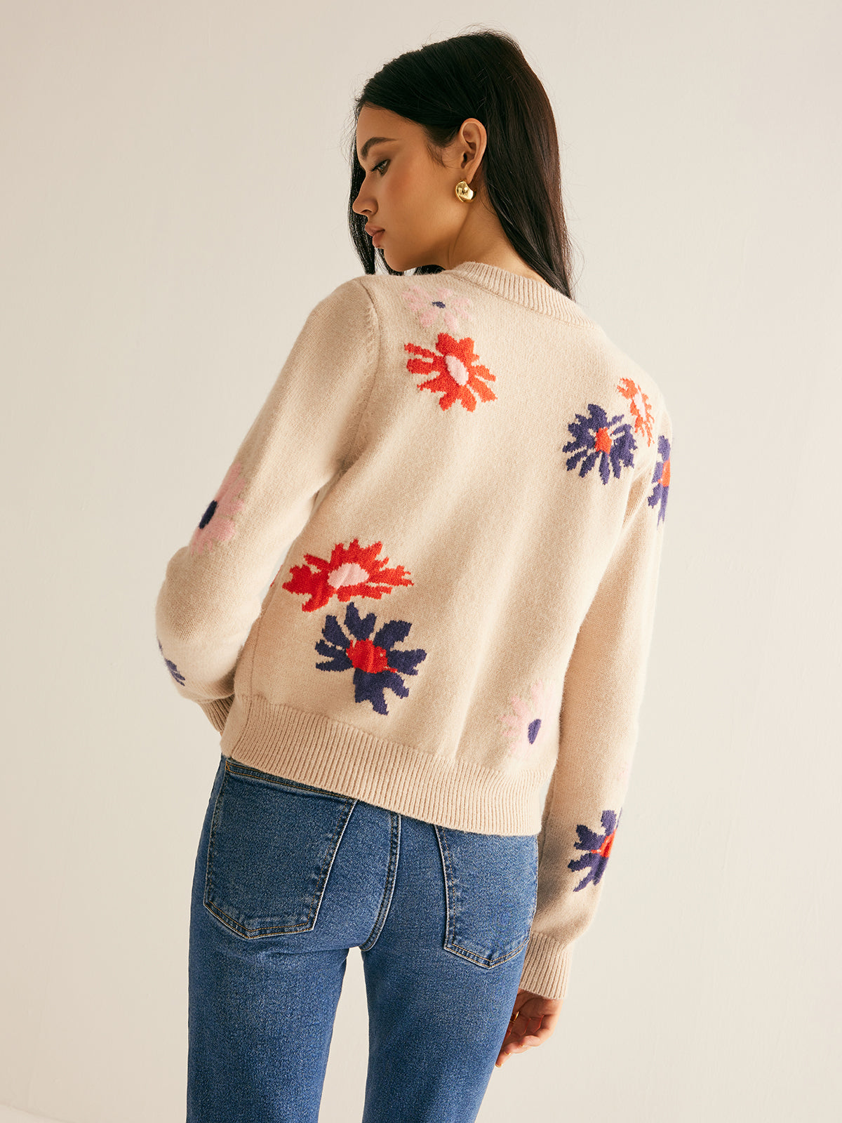 Floral Pattern Breasted Soft Cardigan