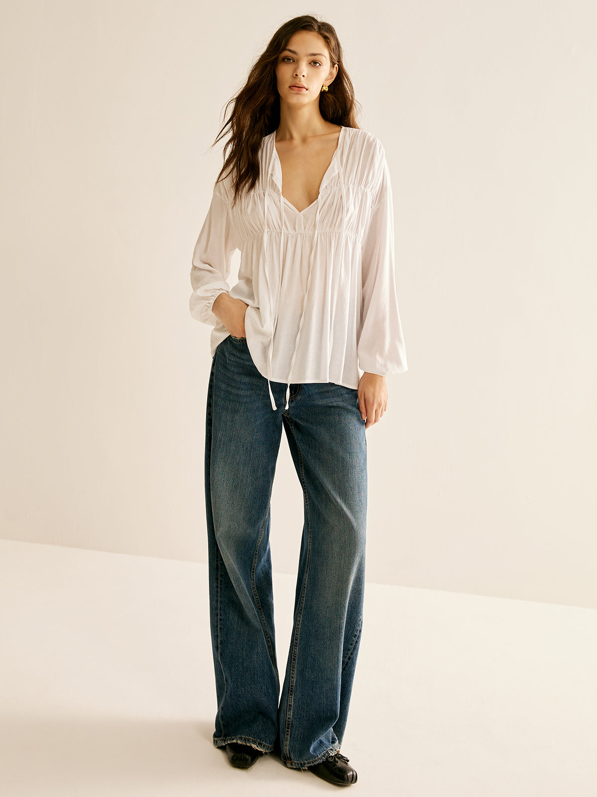 Tie-Front Pleated Blouse