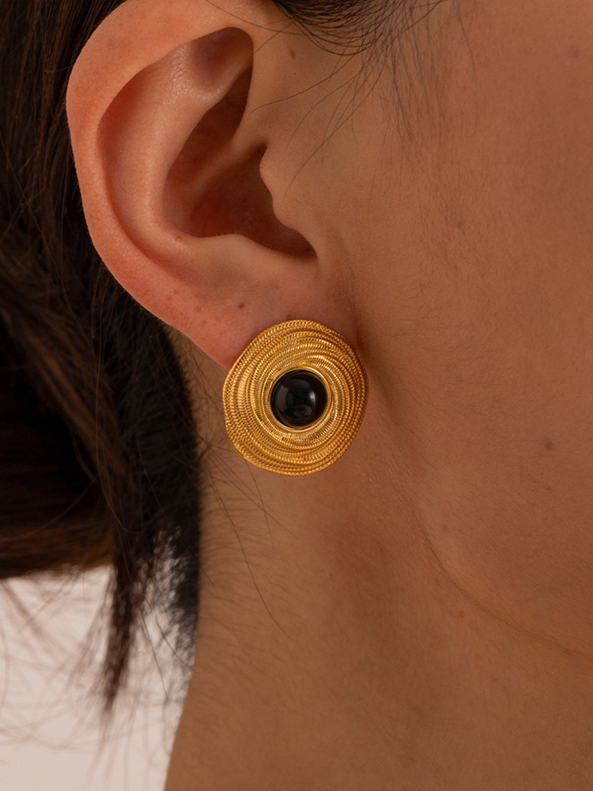 Golden Black Onyx Hoop Earrings