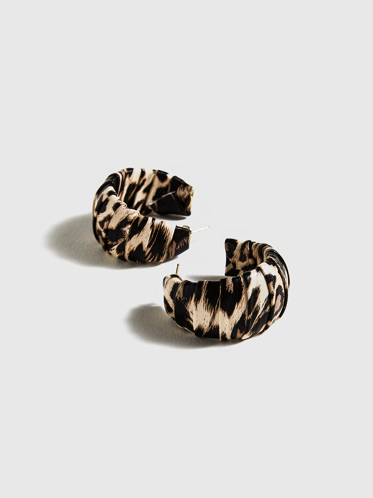 Leopard Printed C-Shape Stud Hoop Earrings