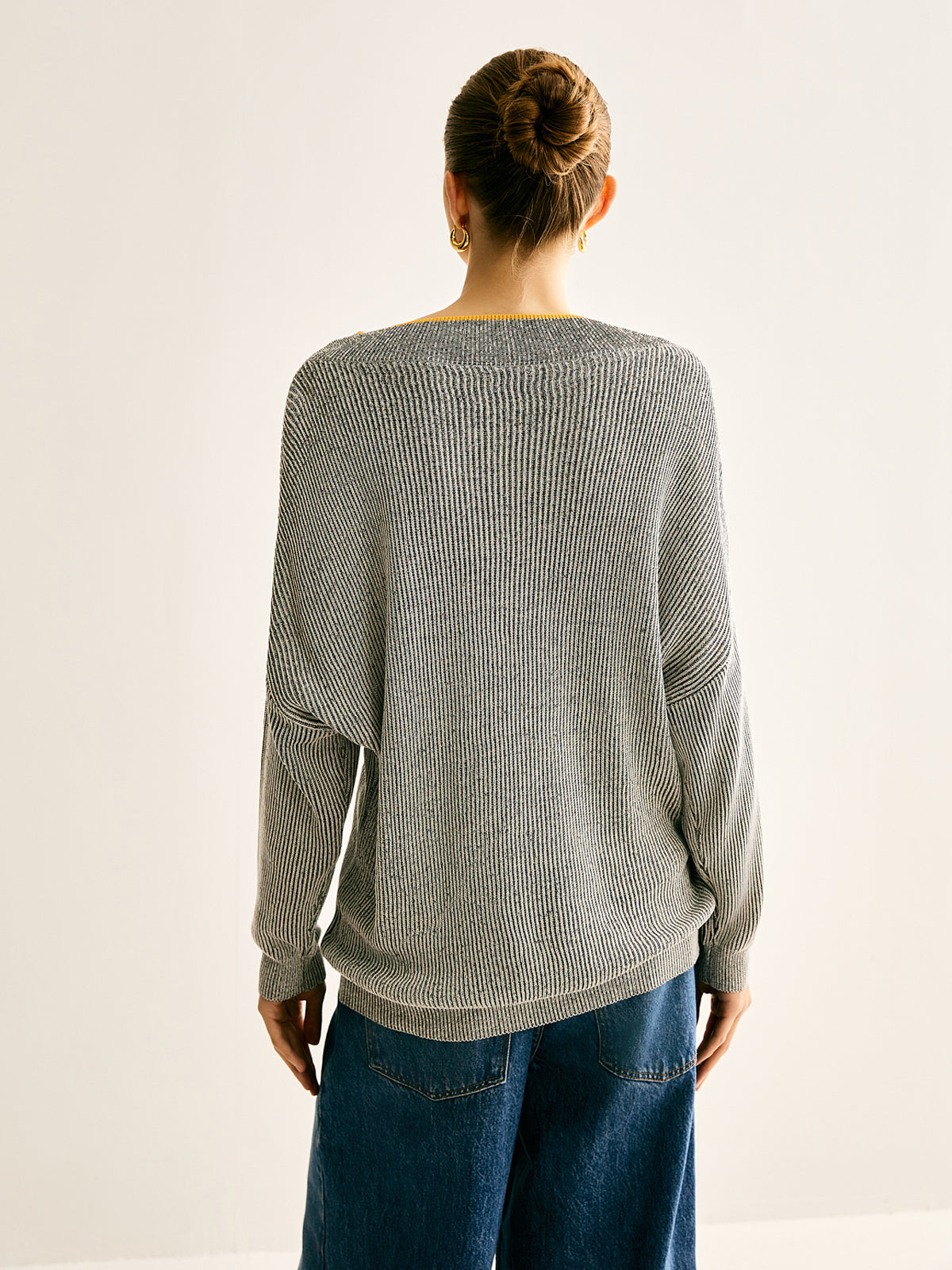 V-Neck Two-Tone Rib Knit Top