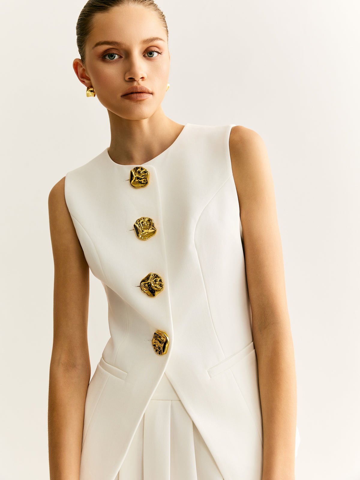 Golden Button Piping Vest