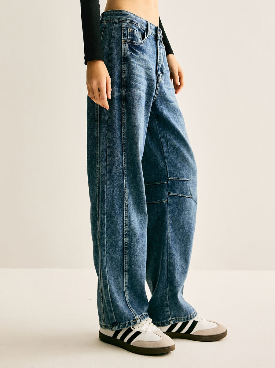 Washed Denim Scimitar Jeans