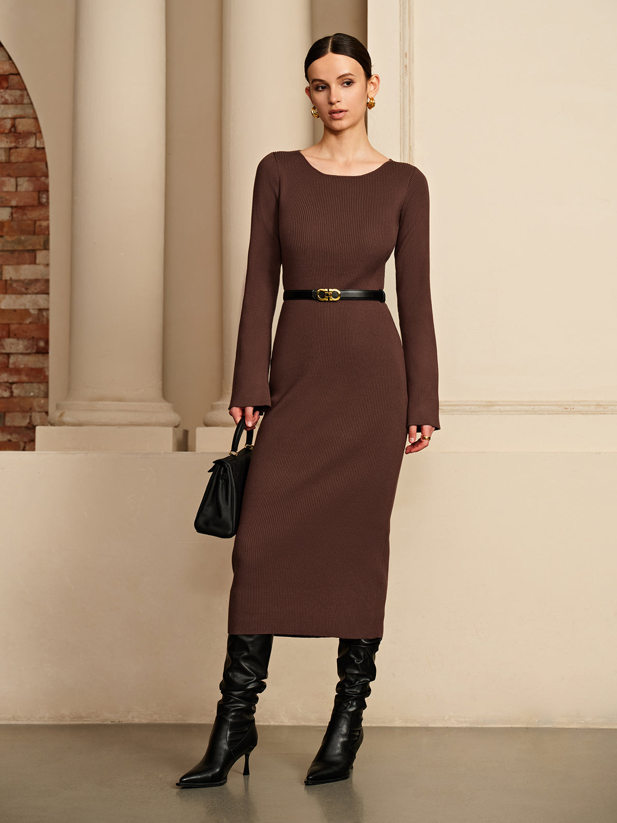 Open Back Sweater Dress Without Belt