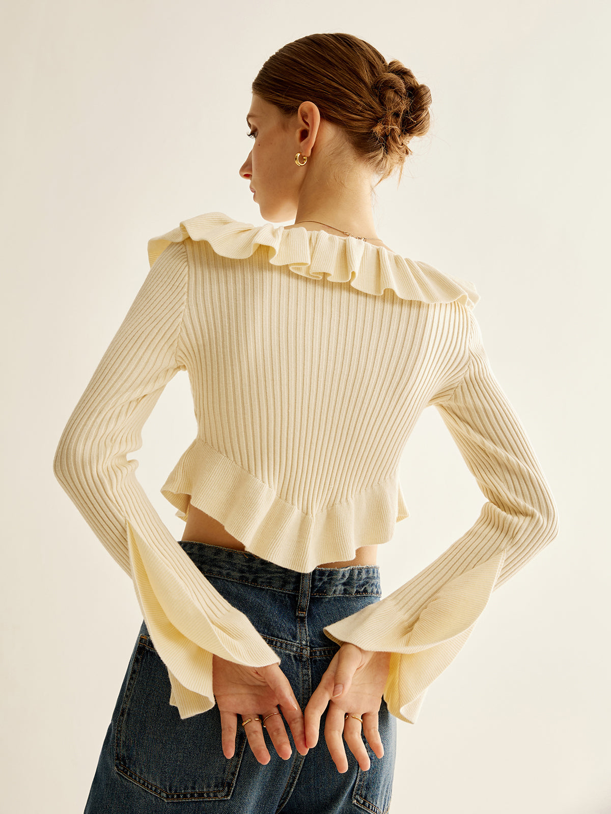 Ruffle Button Knit Top