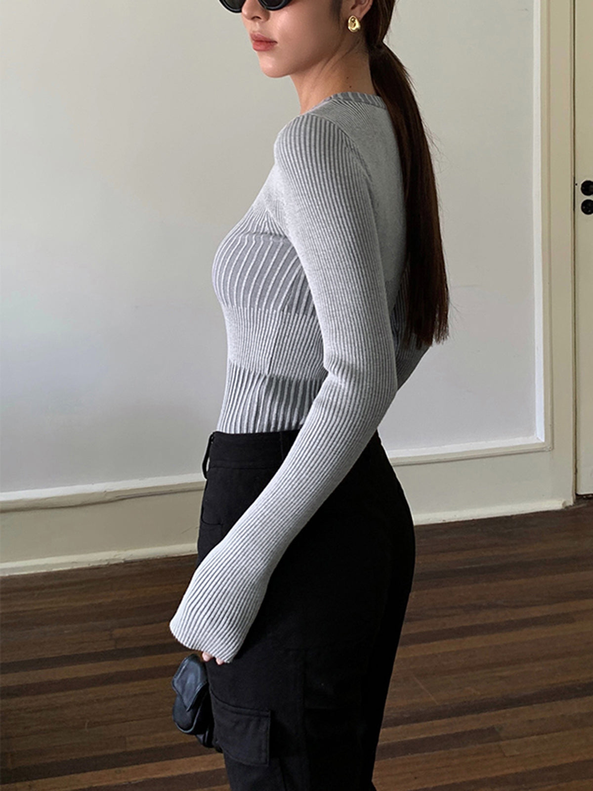 Color block Crew Neck Knit Top