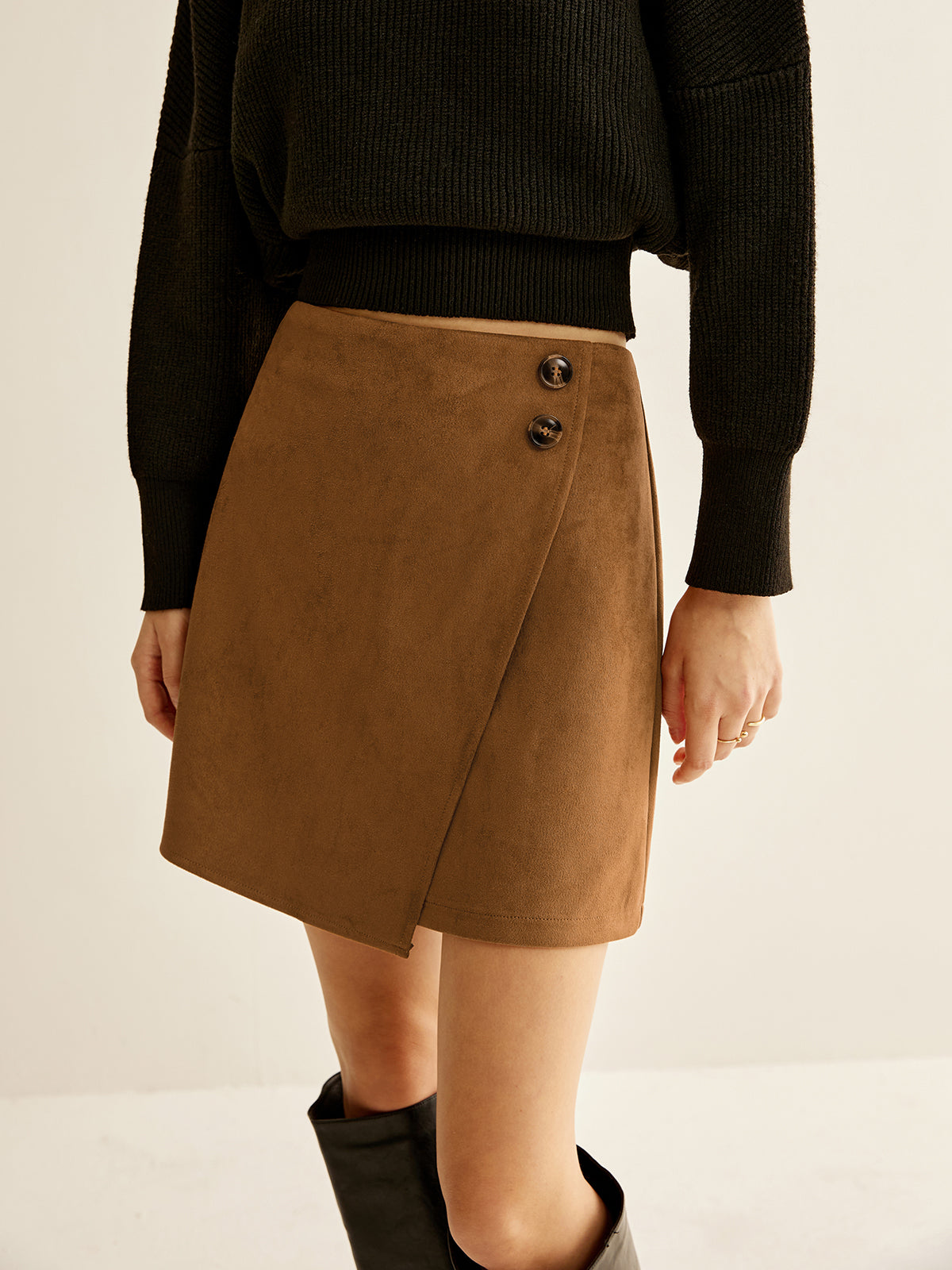 Suede Zipper Wrap Skirt