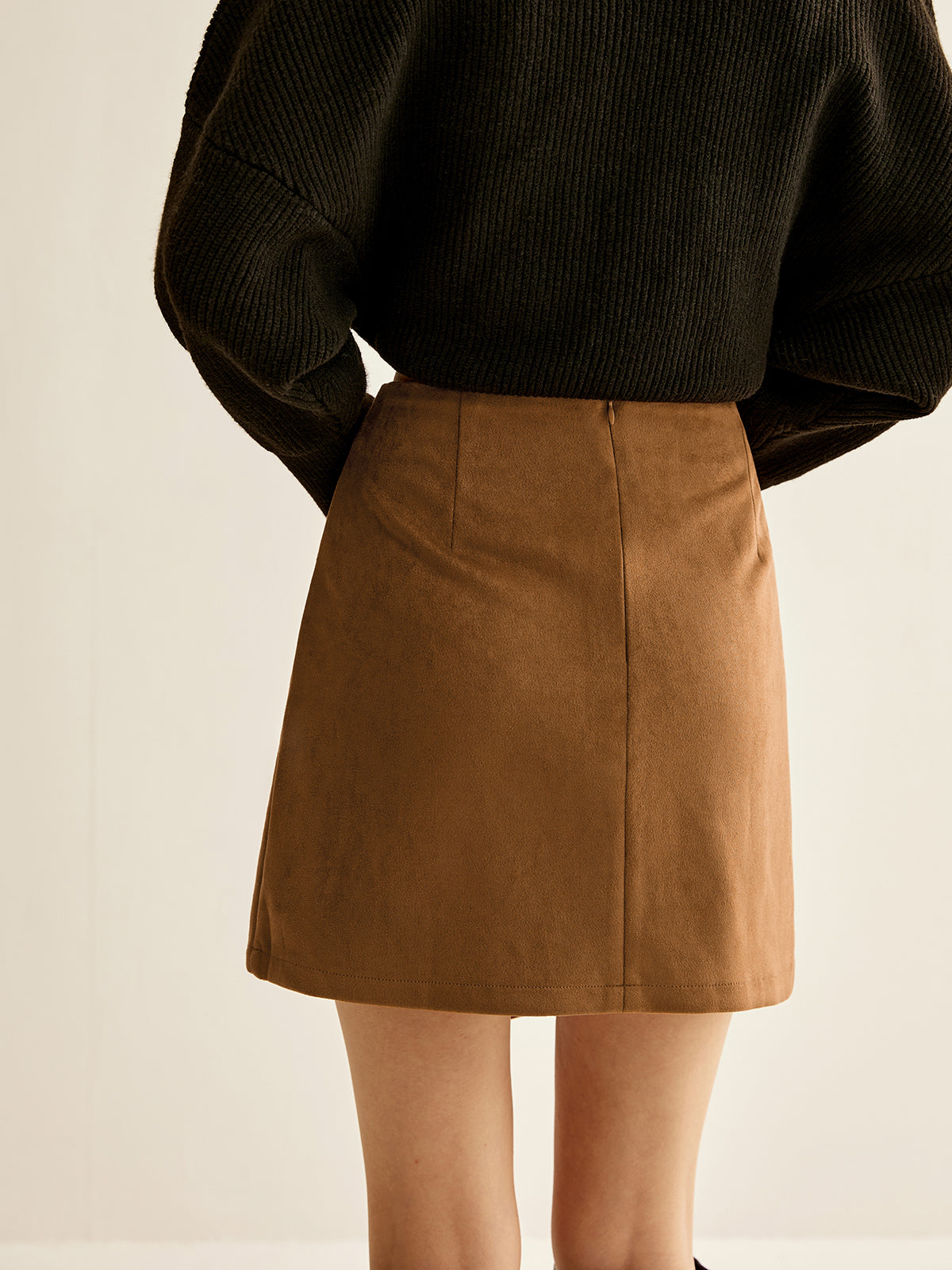 Suede Zipper Wrap Skirt