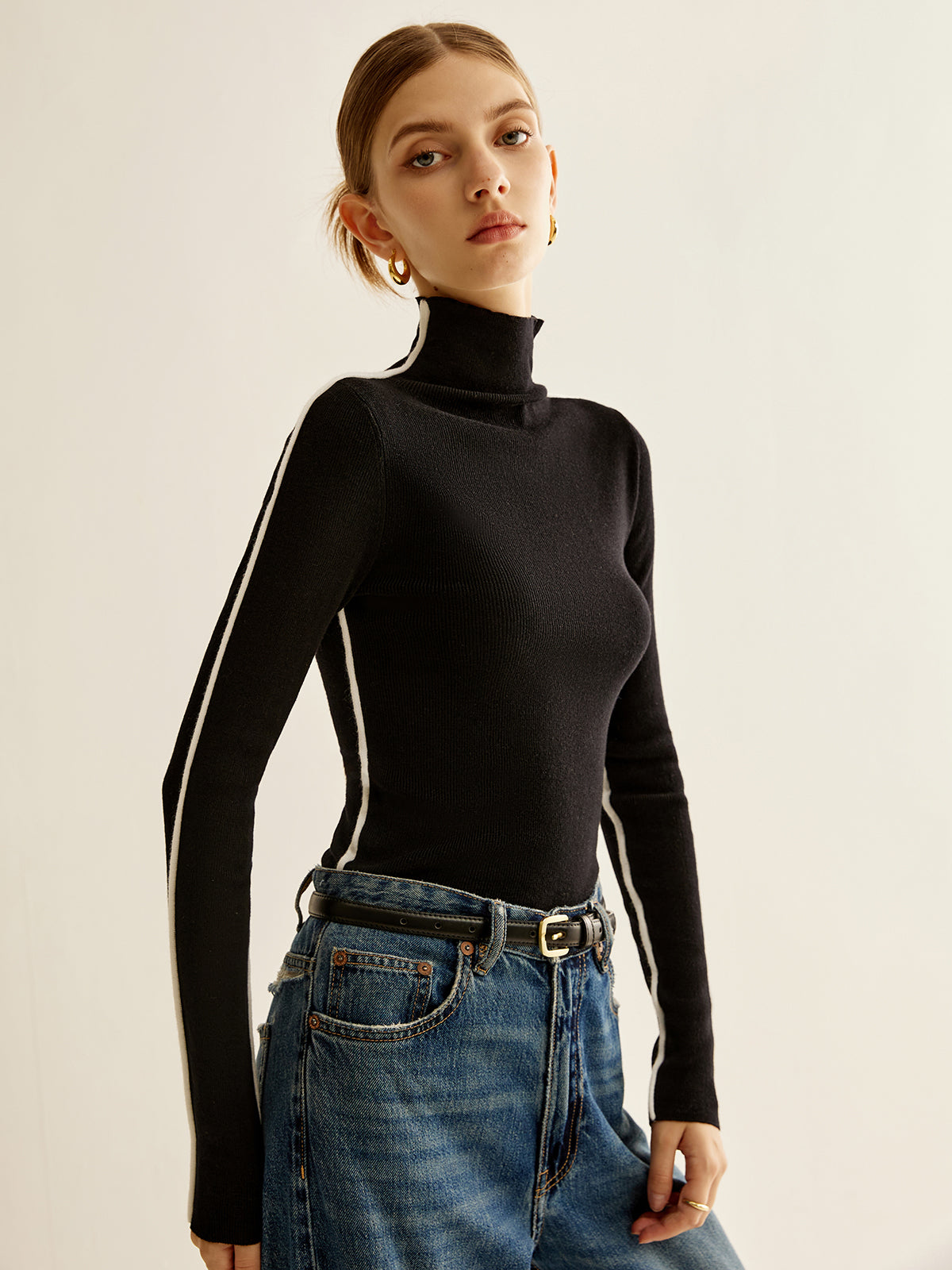 Wool-Blend Mock-Neck Knit Top