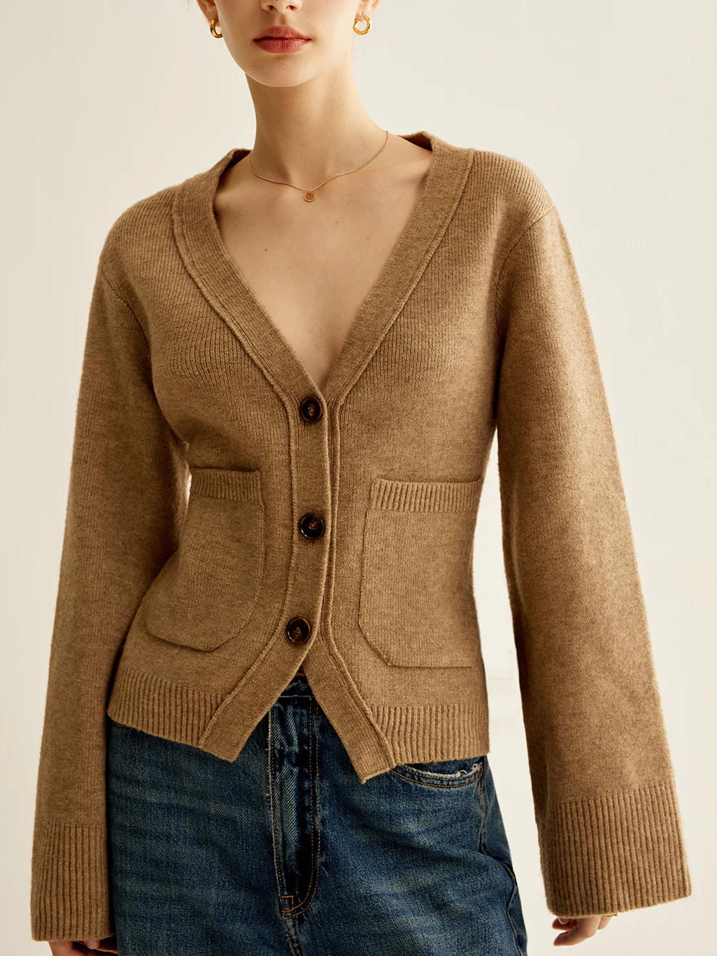 V-Neck Split Button Cardigan