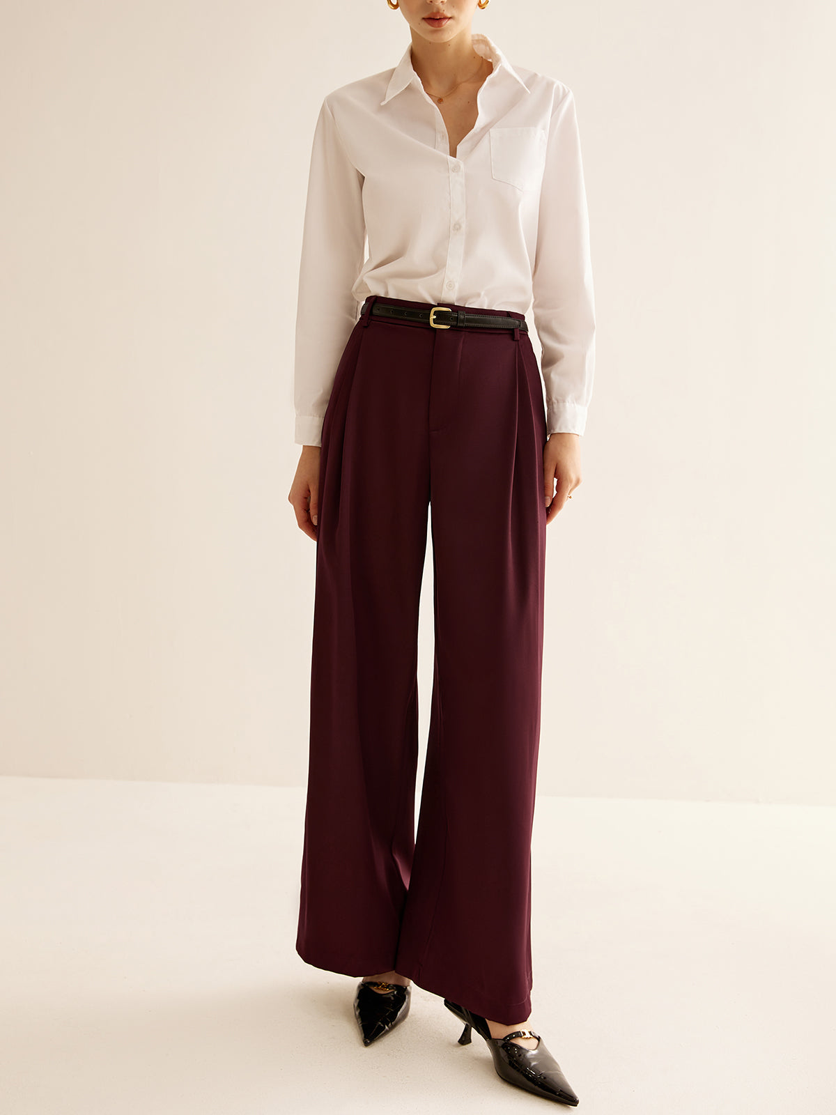 Pleated Wide Leg Pants Without Belt