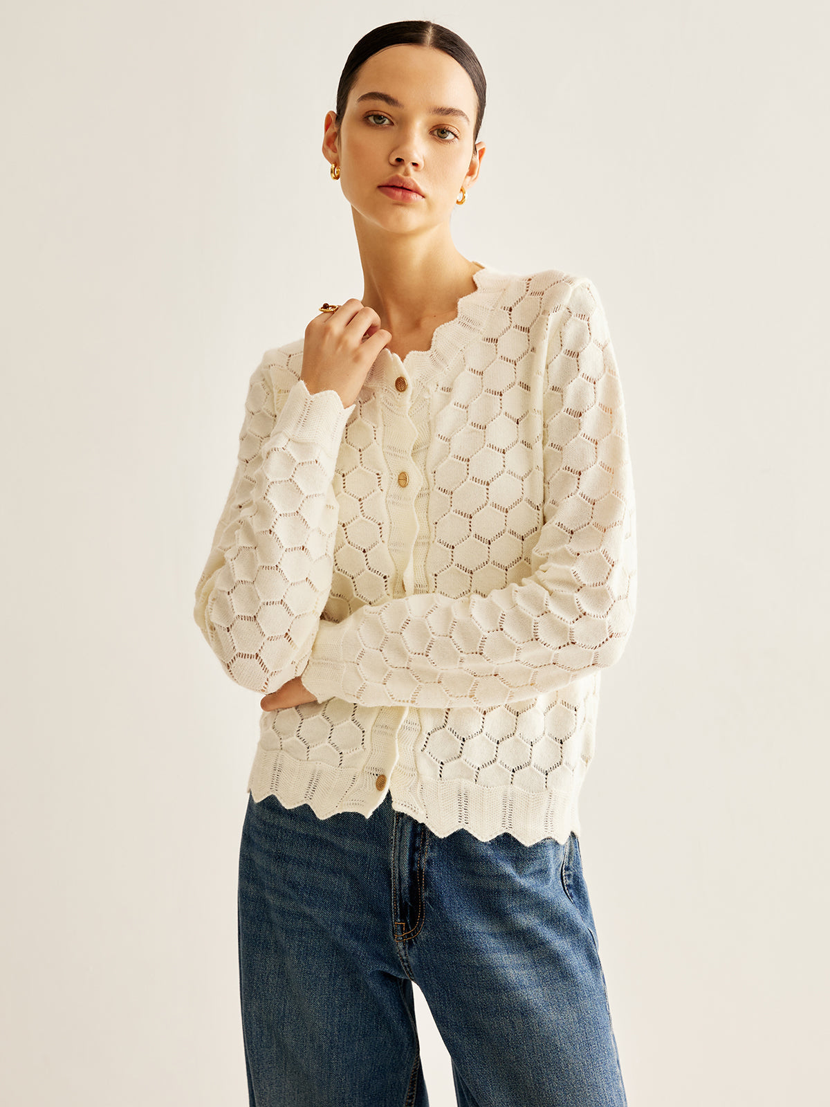 Wave Trim Hollow Out Cardigan