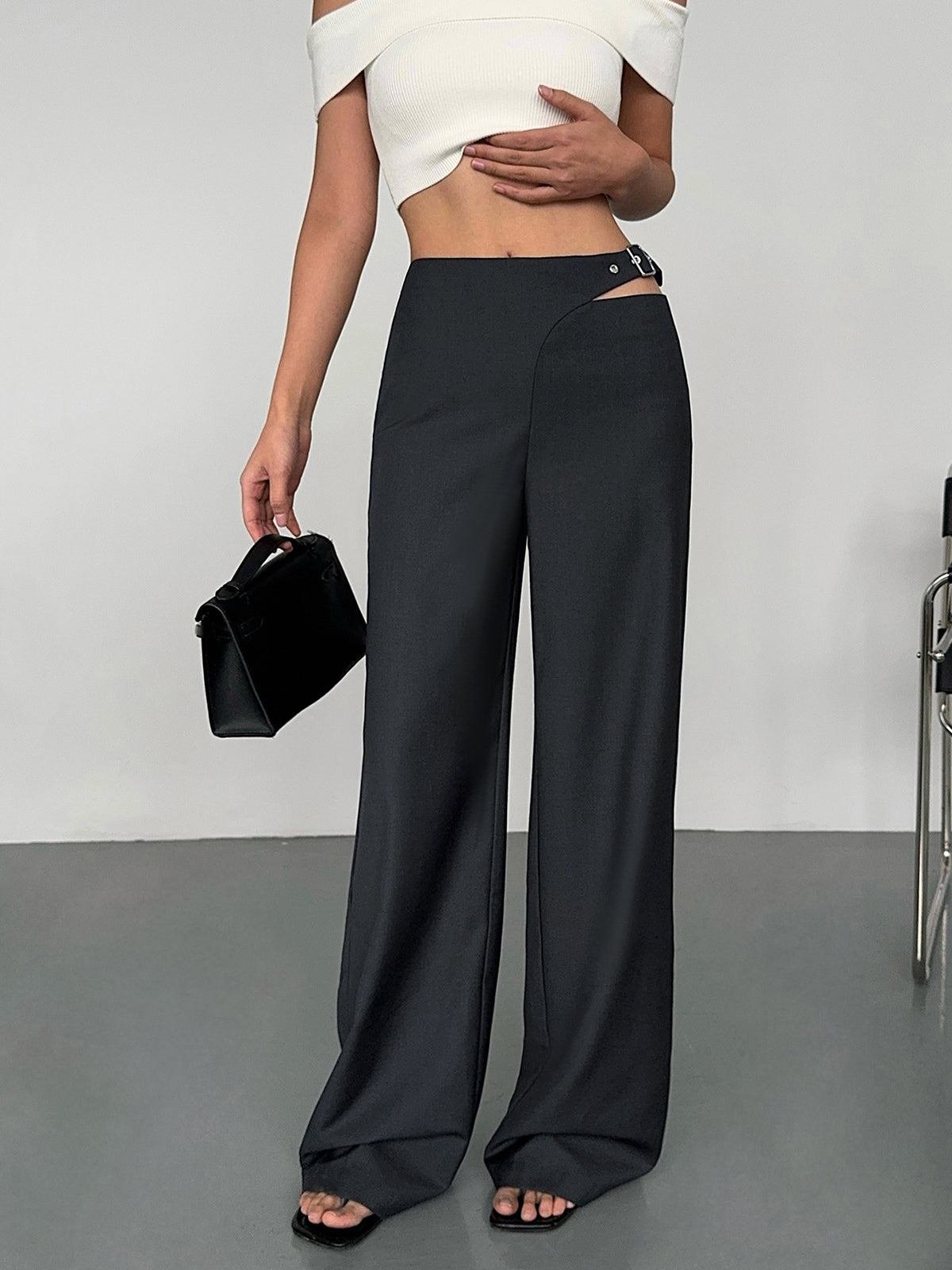 Buckle Belted Cutout Pants