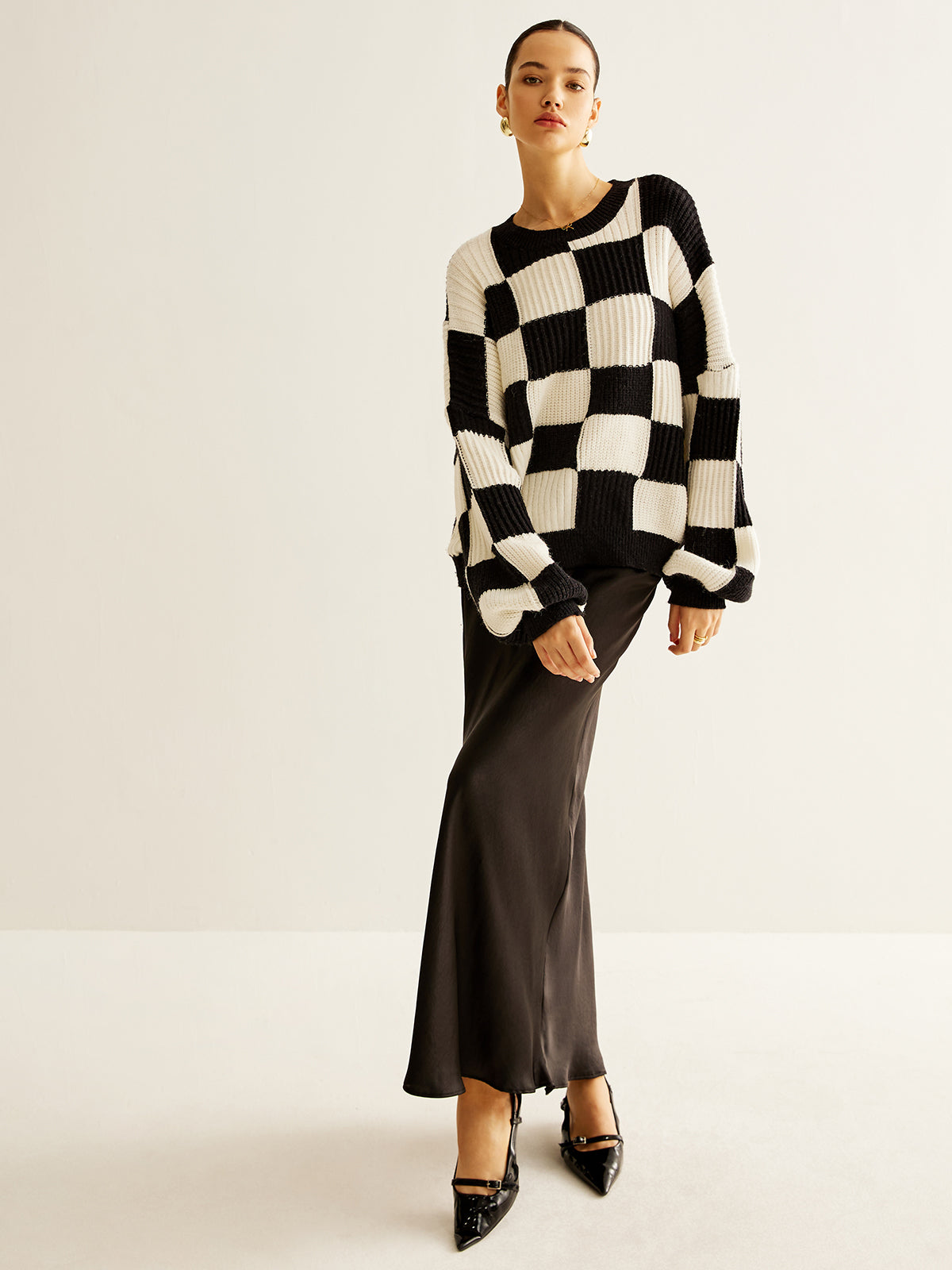 Color Block Checkerboard Sweater