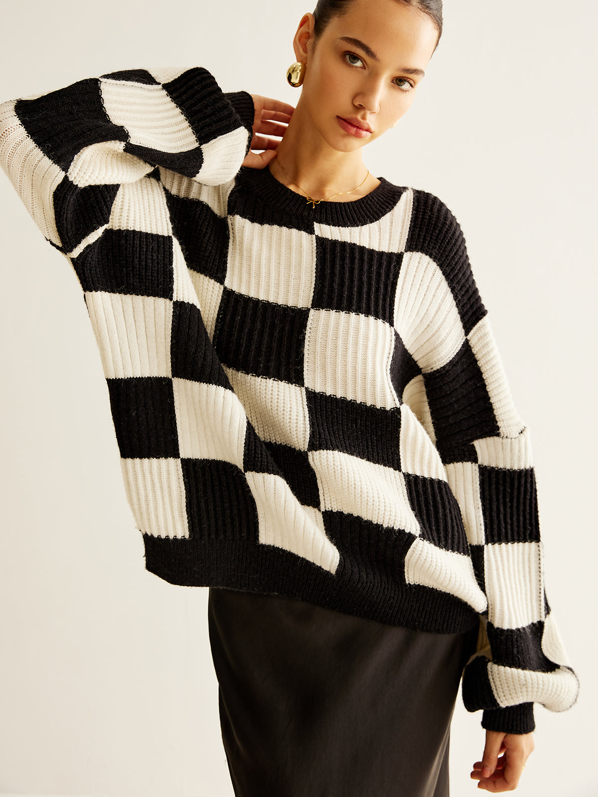 Color Block Checkerboard Sweater