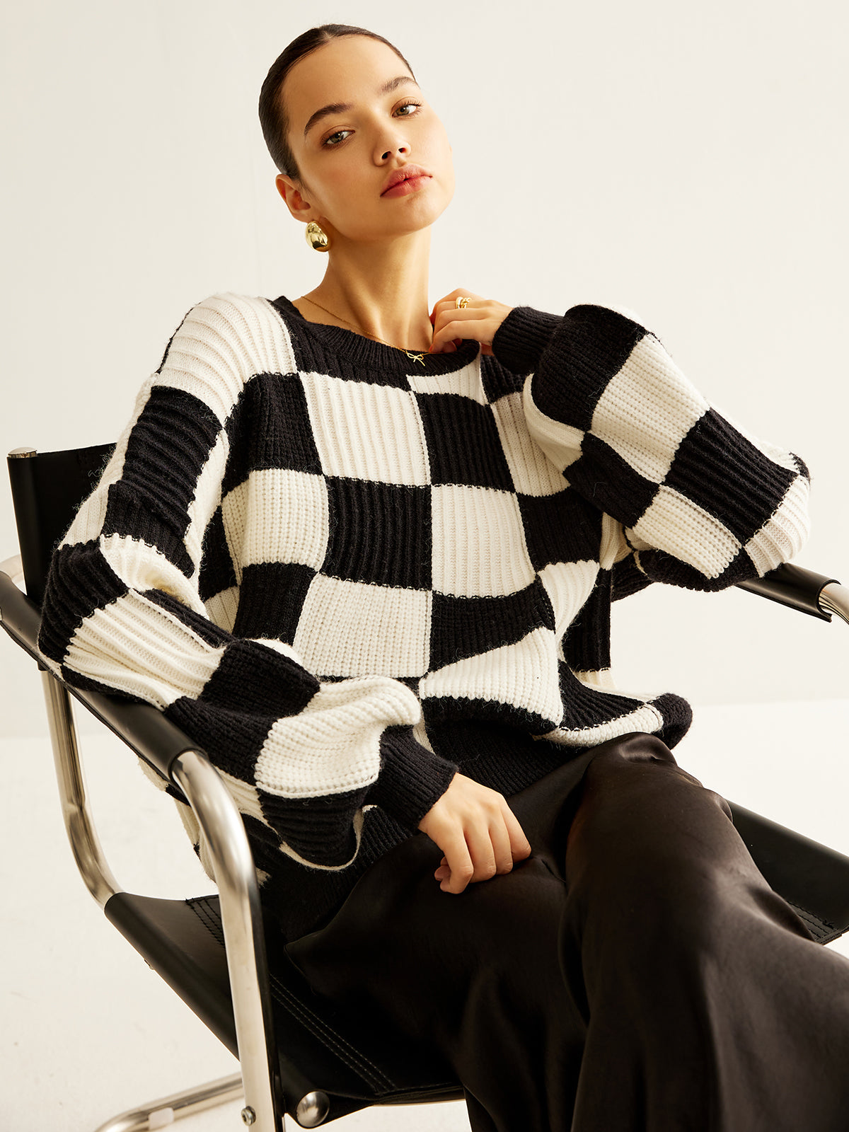 Color Block Checkerboard Sweater