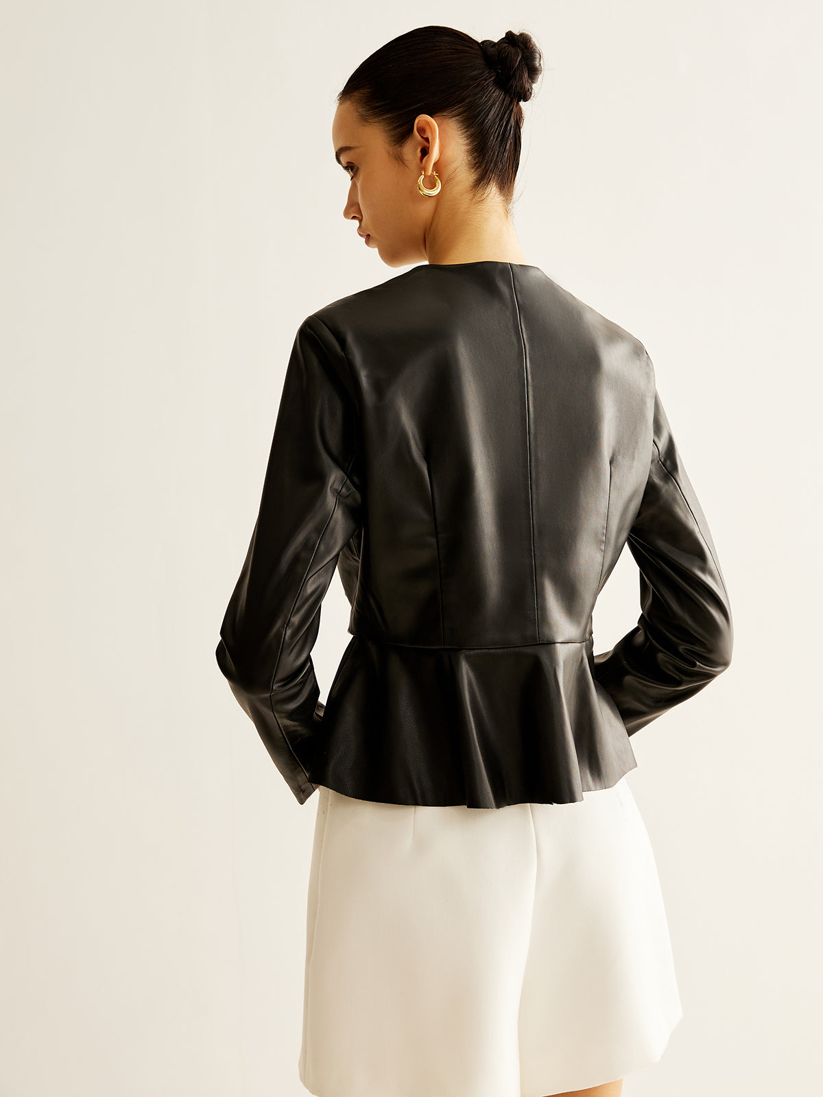 Breasted Ruffle Faux Leather Jacket