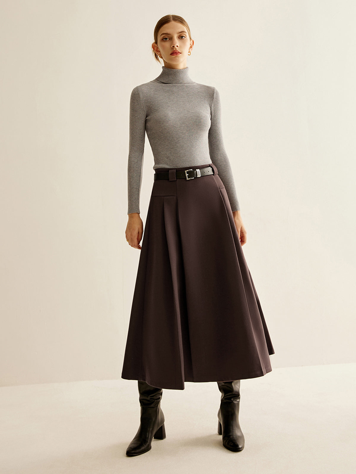 Utility Pleated Belted Skirt