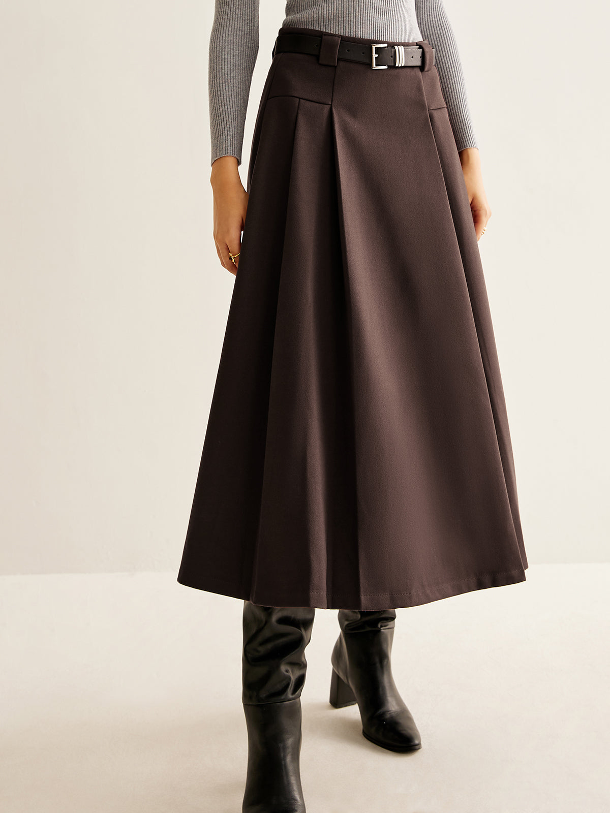 Utility Pleated Belted Skirt