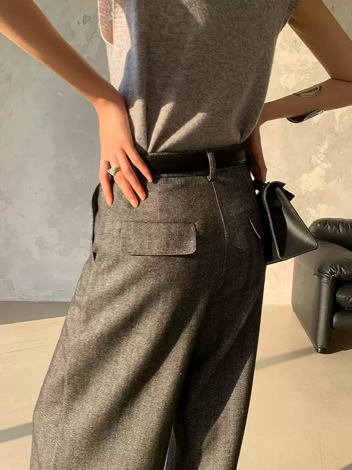 High Waist Pleated Pants Without Belt