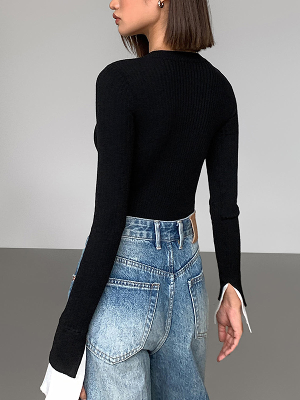 Ribbed Contrast Cuff Sweater