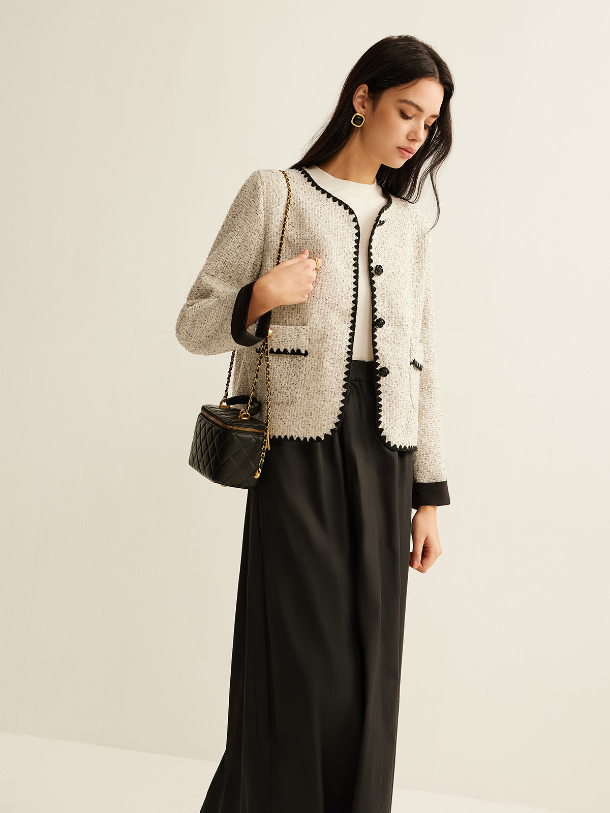 Embroidered Trim Tweed Short Jacket