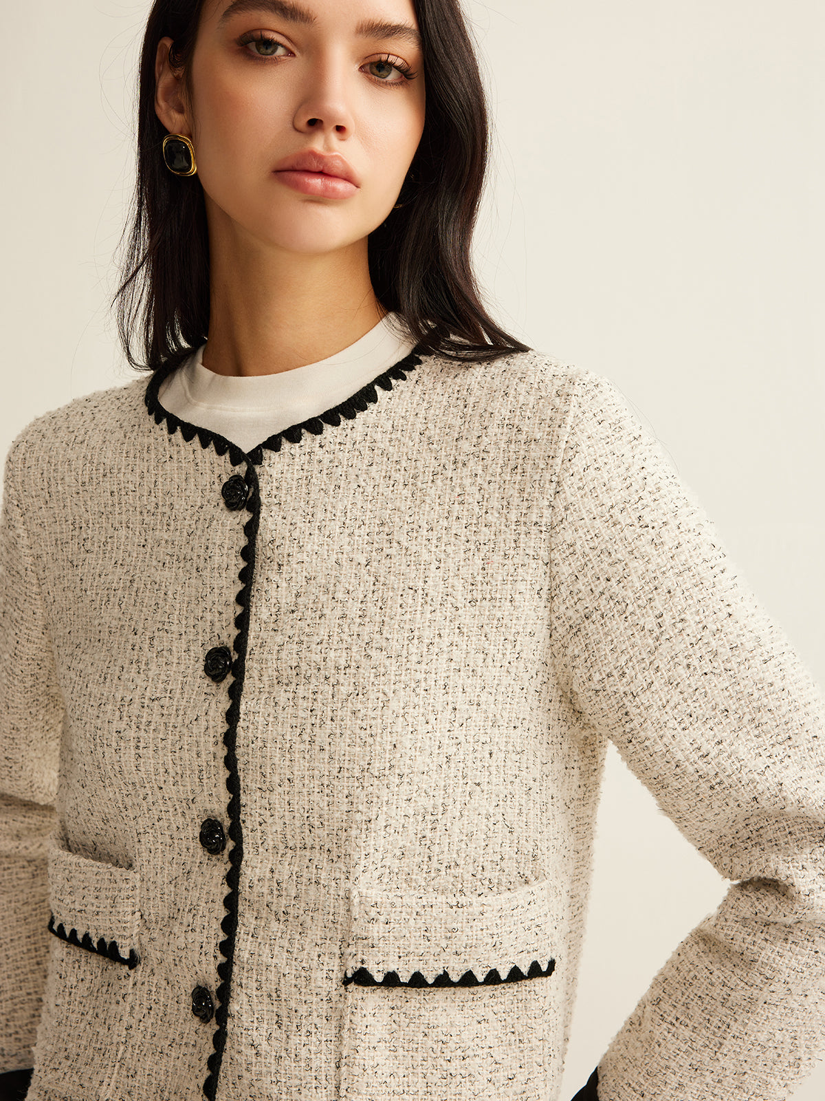 Embroidered Trim Tweed Short Jacket