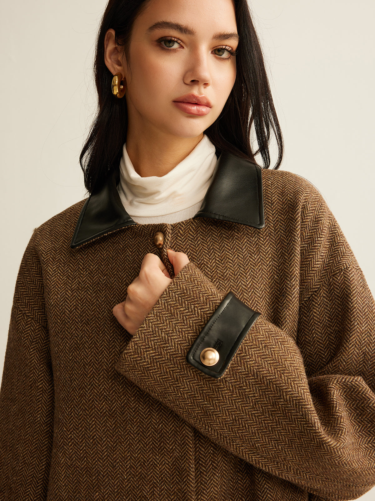 Contrast Collar Button Wool Coat