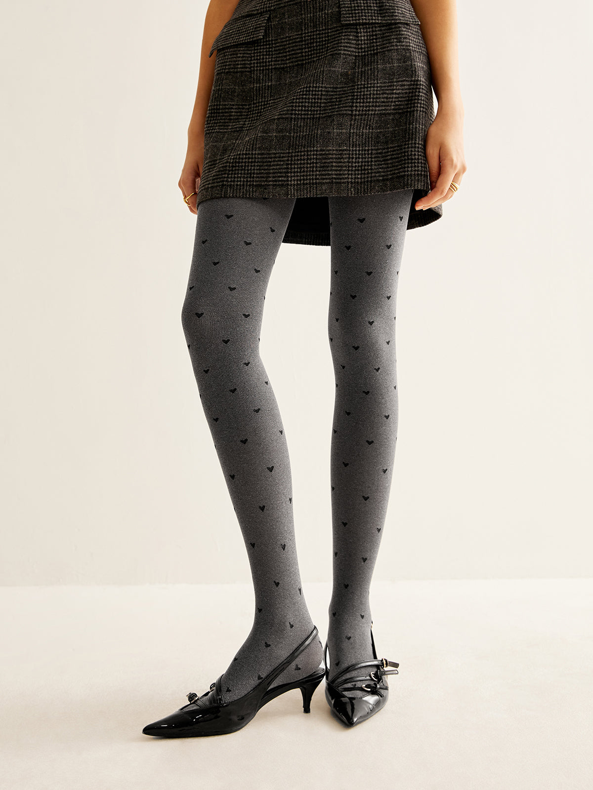 Heart Print Velvet Tights