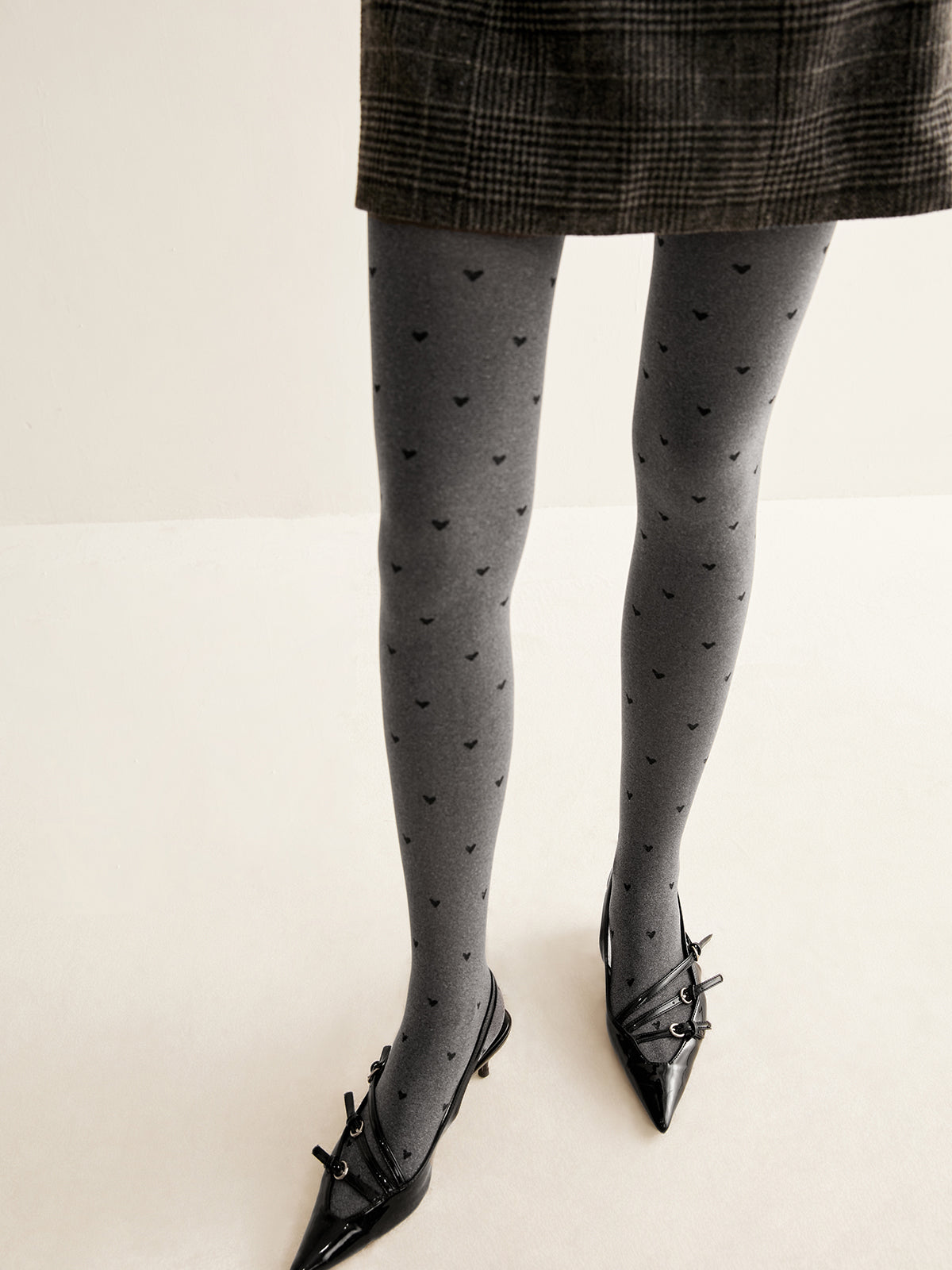 Heart Print Velvet Tights