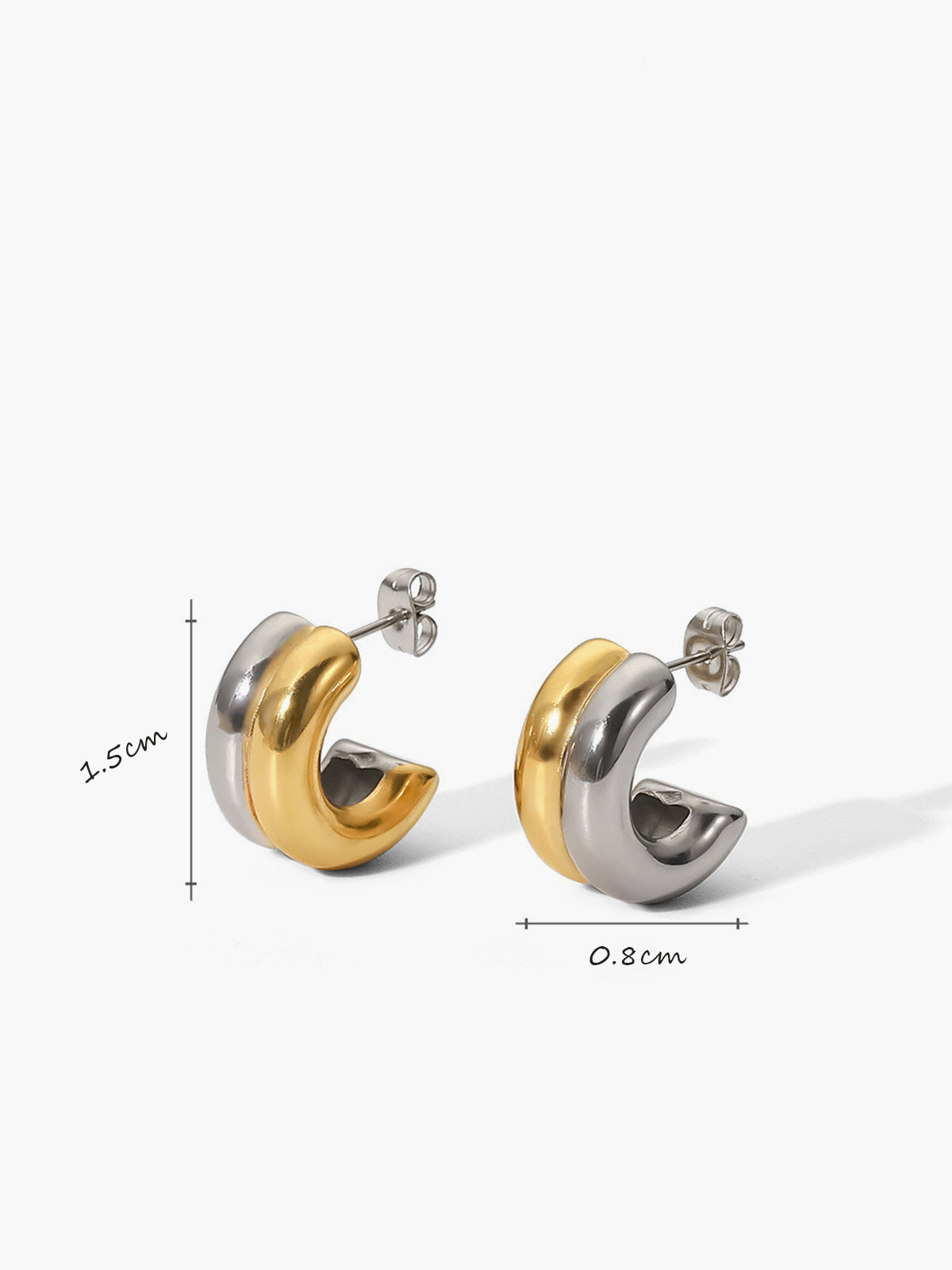 Two-Tone C-Shape Stud Hoop Earrings