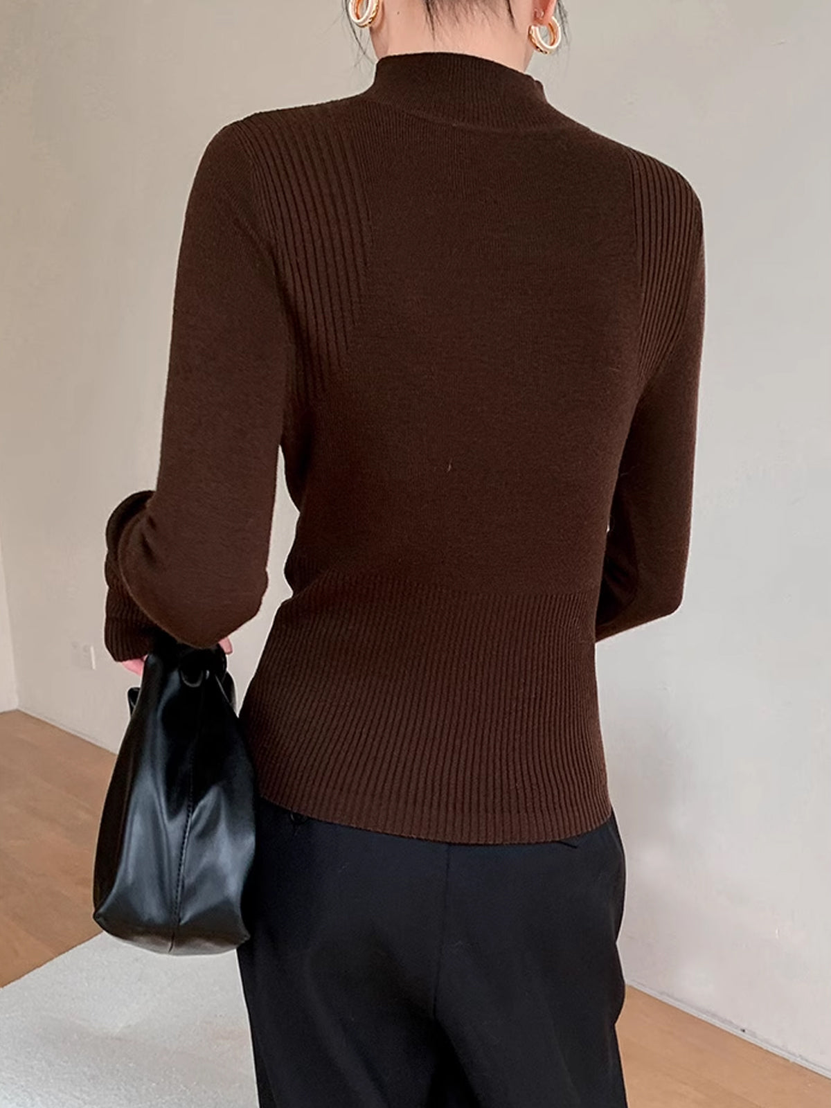 Mock Neck Breasted Slim Sweater