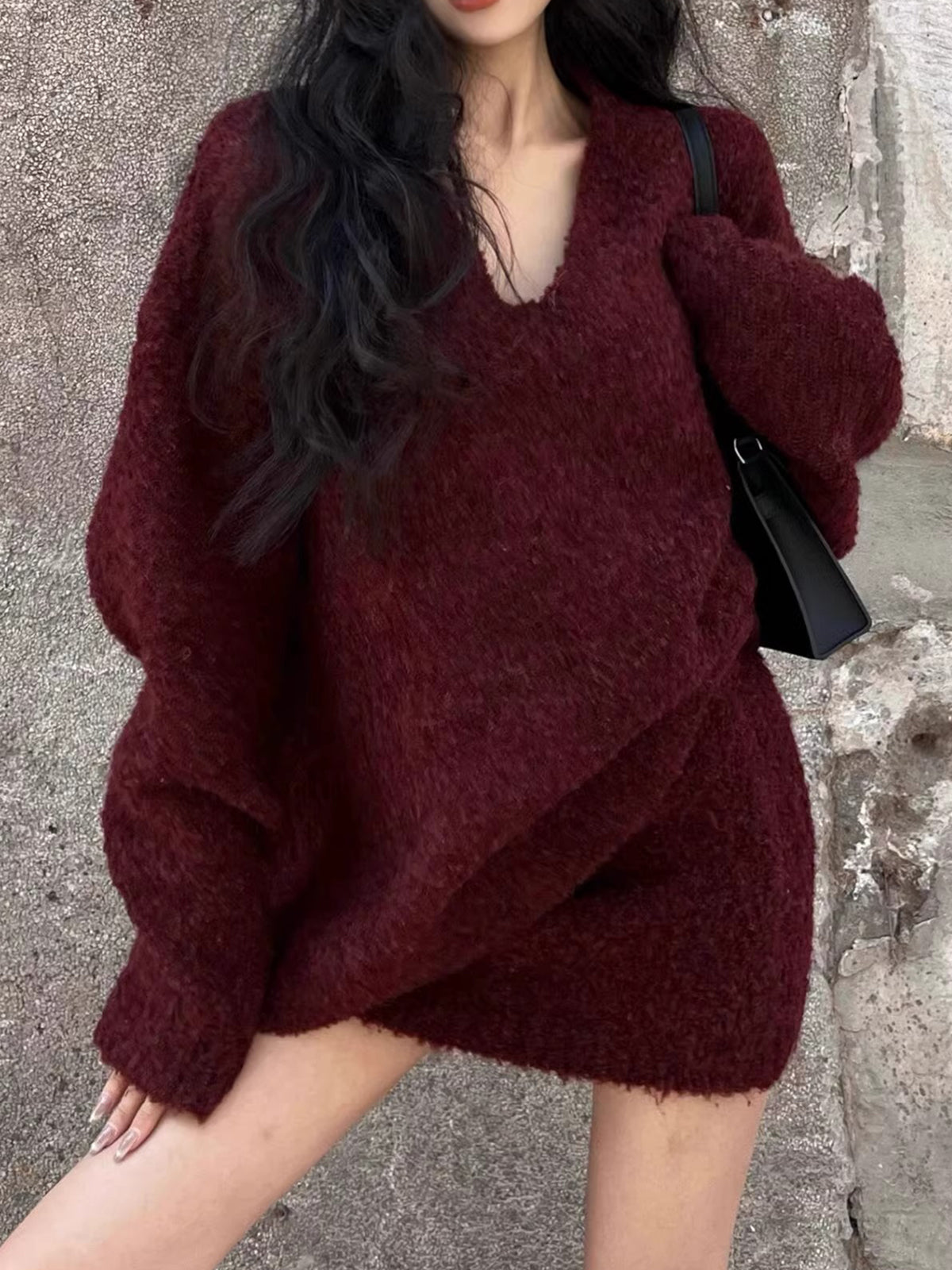 V-Neck Minky Sweater Skirt Set