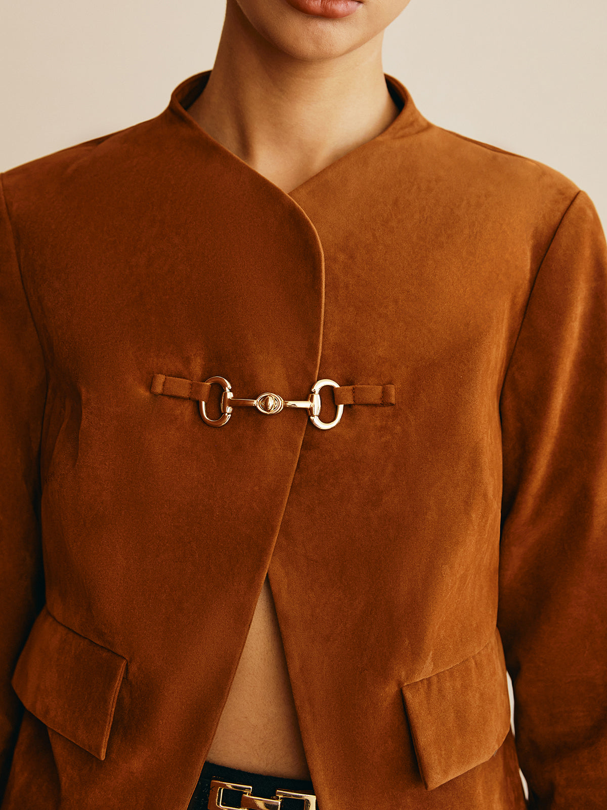 Metal-Detail Suede Jacket