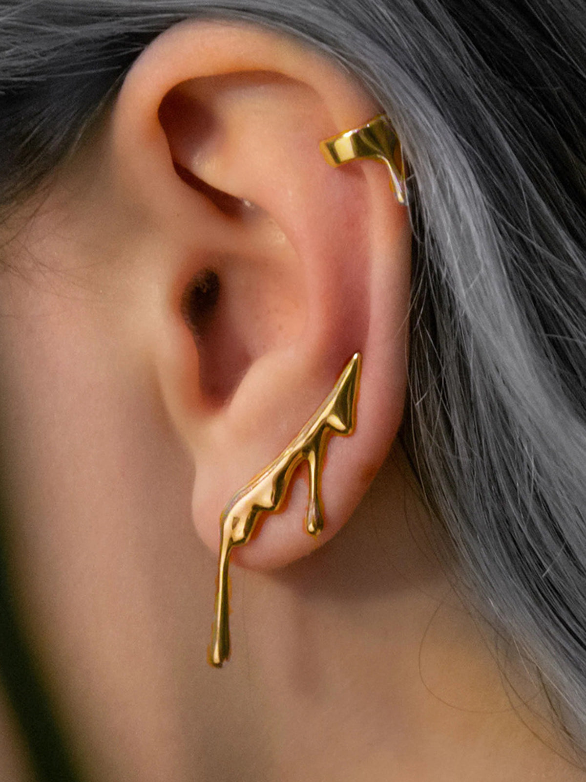 Left Golden Lava Drop Ear Cuff