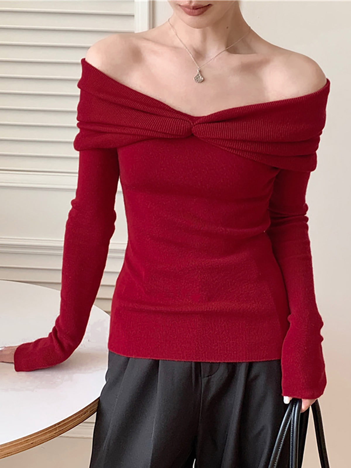 Wool-Blend Knotted Ruched Knit Top