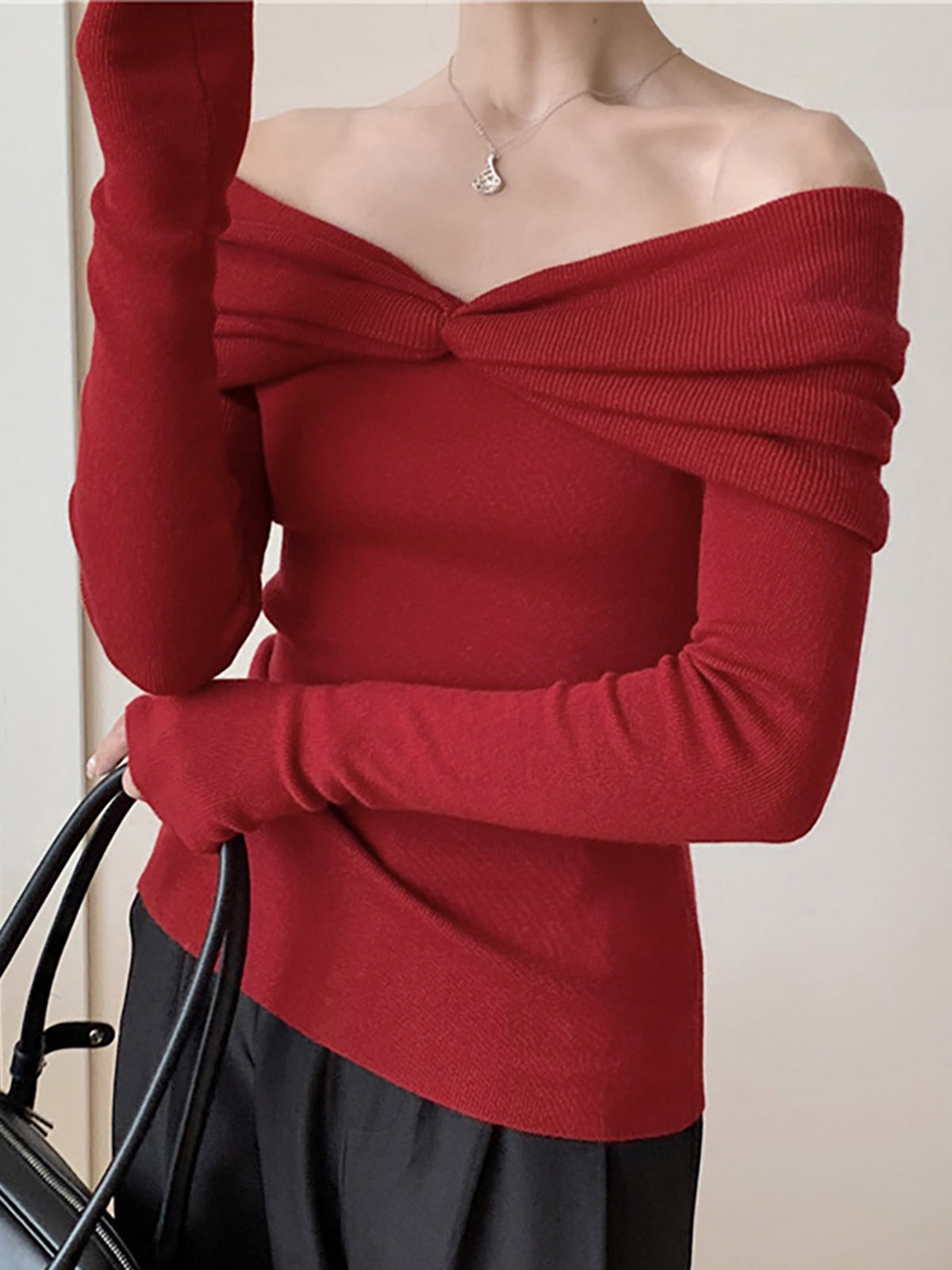 Wool-Blend Knotted Ruched Knit Top