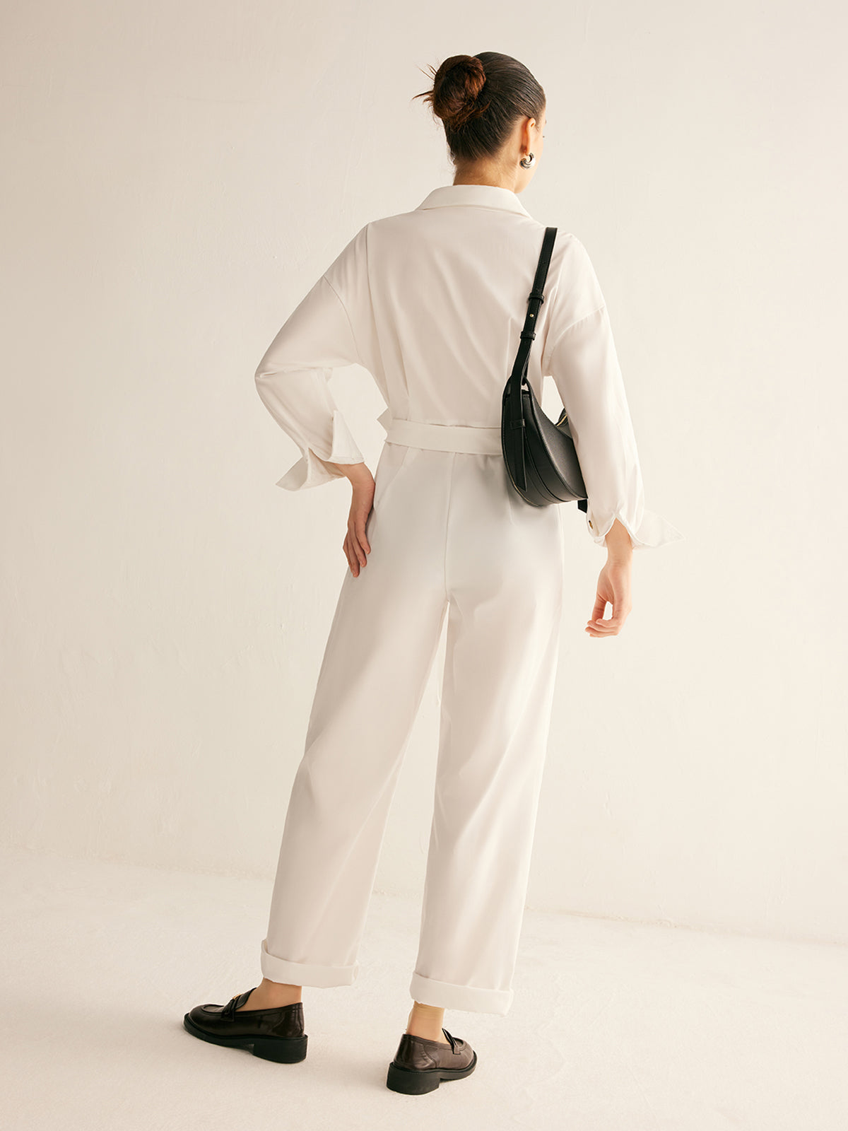 Minimalist Button Polo Jumpsuit With Belt