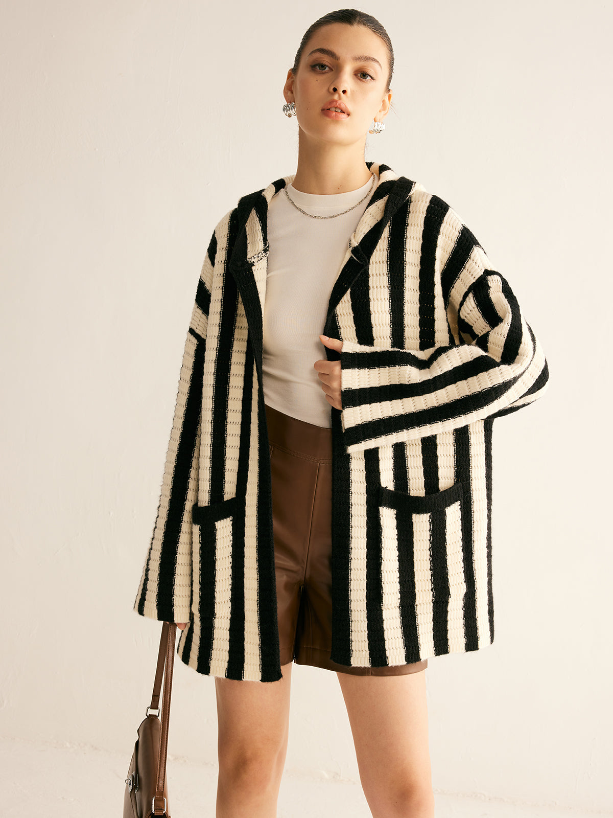 Contrast Pinstripe Hooded Cardigan